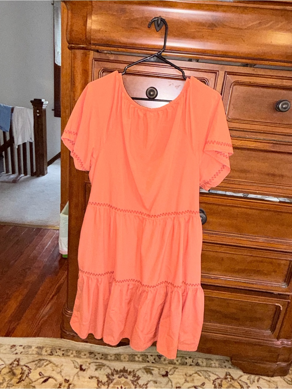 BeachLunchLounge Coral Tiered Boho Dress Size Medium Cotton Rayon - Picture 2 of 7